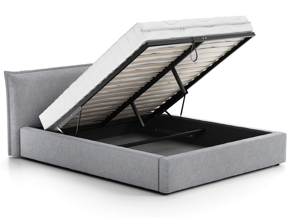 Lino Grey Bed — Handcrafted Upholstered Bed with Storage