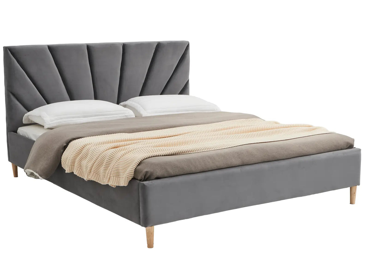 Solaris Grey Bed — Handcrafted Upholstered Bed with Art Déco Headboard