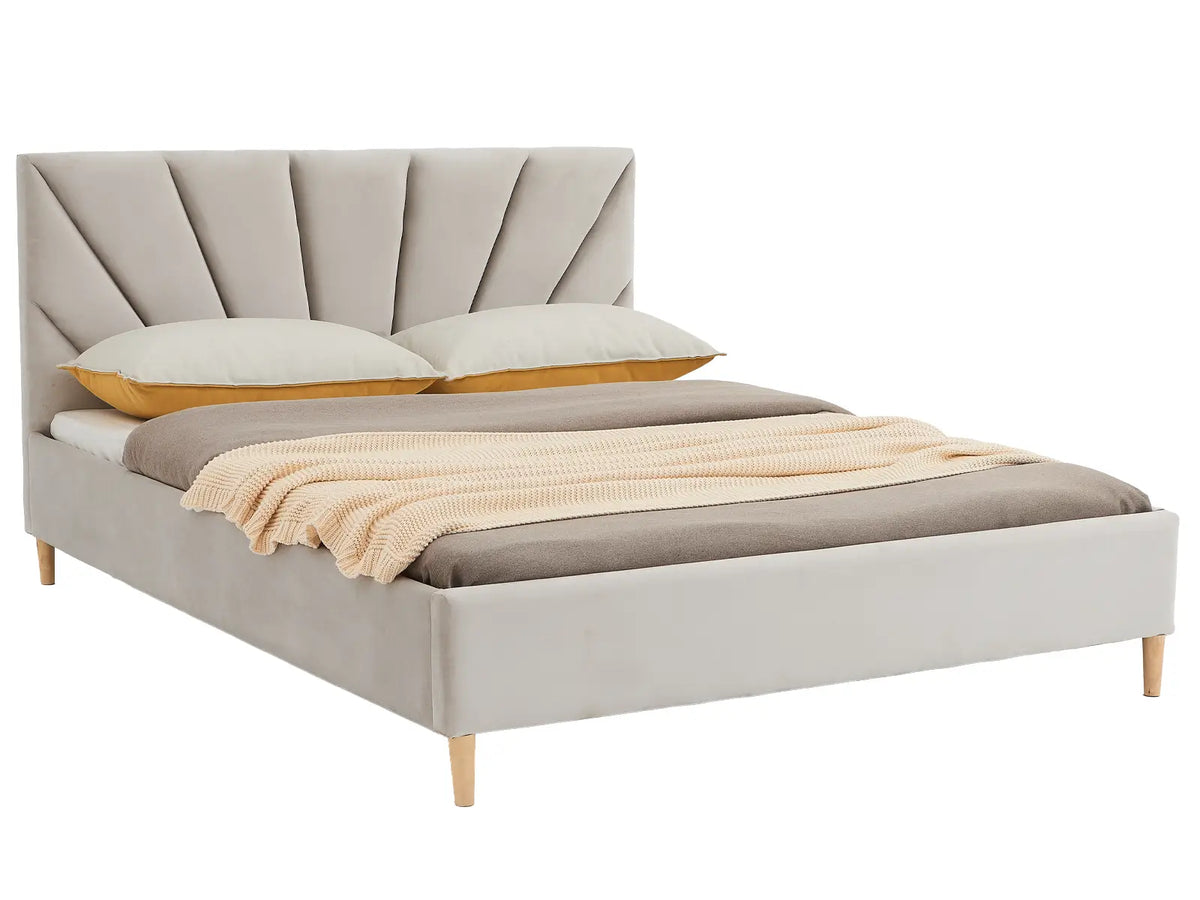 Solaris Beige Bed — Handcrafted Upholstered Bed with Art Déco Headboard