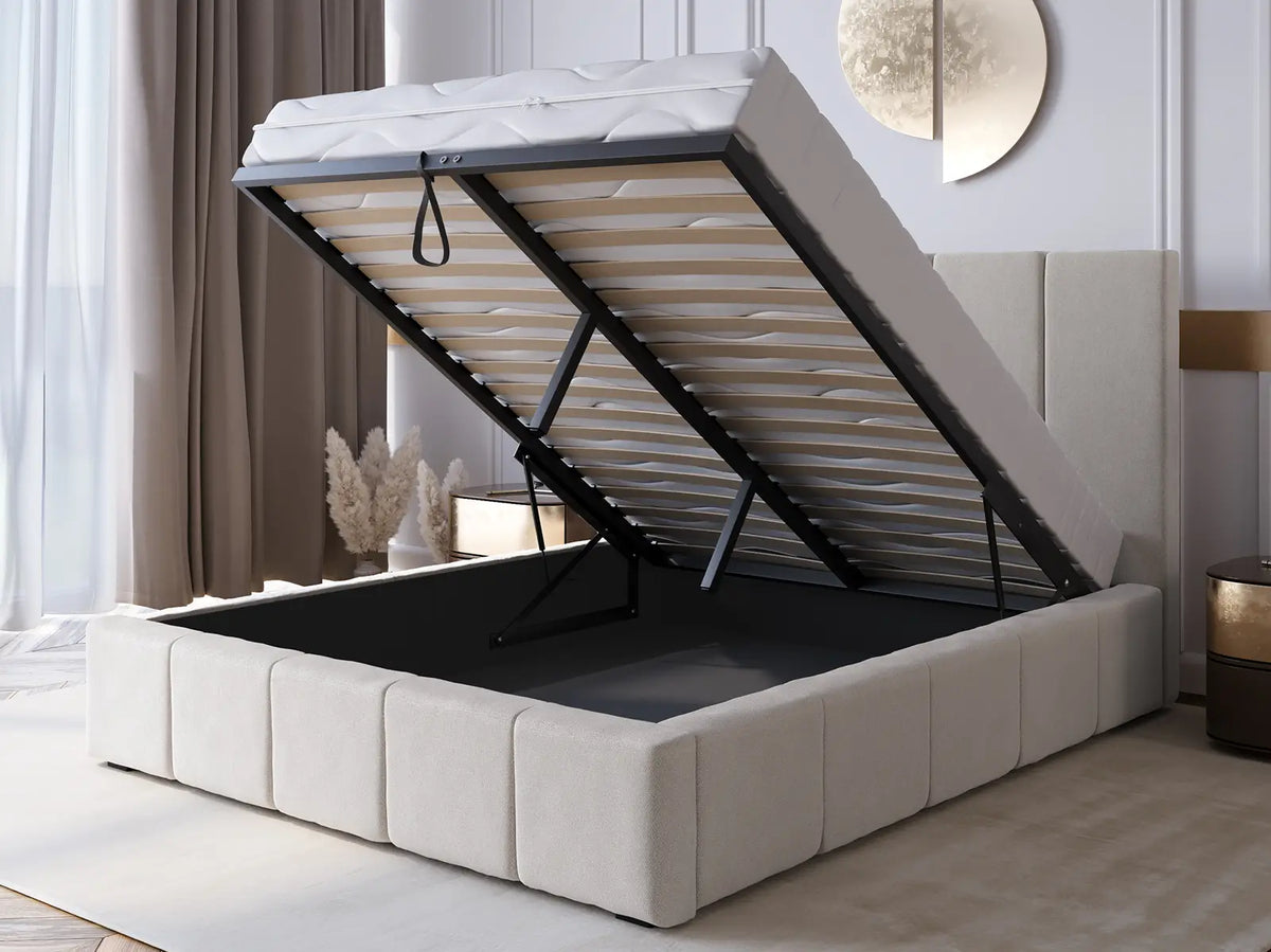 Bouclé Nube Bed — Handcrafted Upholstered Bed with Storage