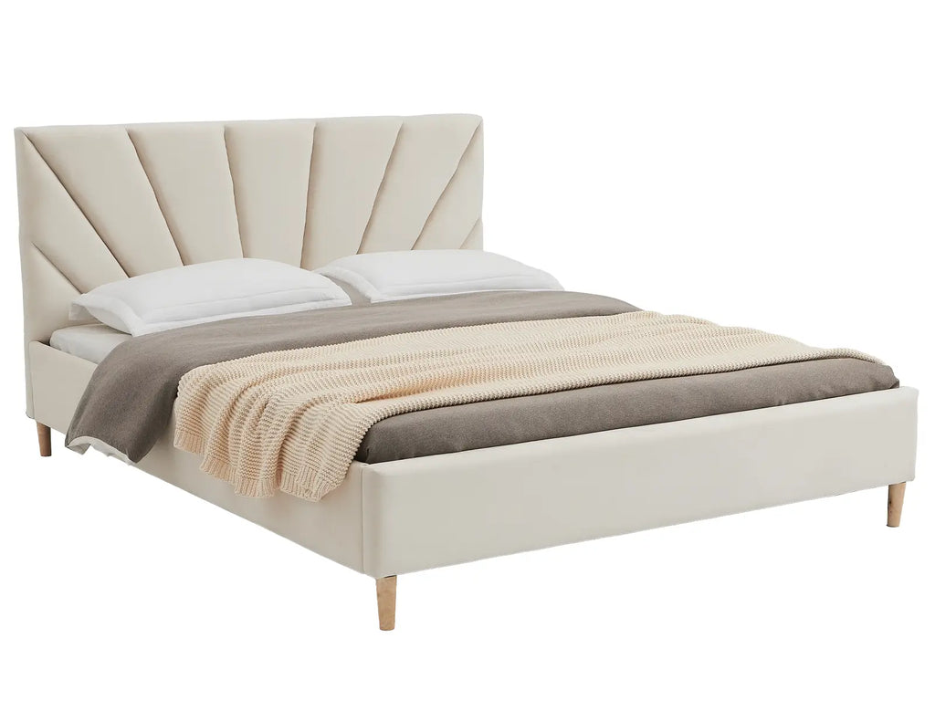 Solaris Cream Bed — Handcrafted Upholstered Bed with Art Déco Headboard