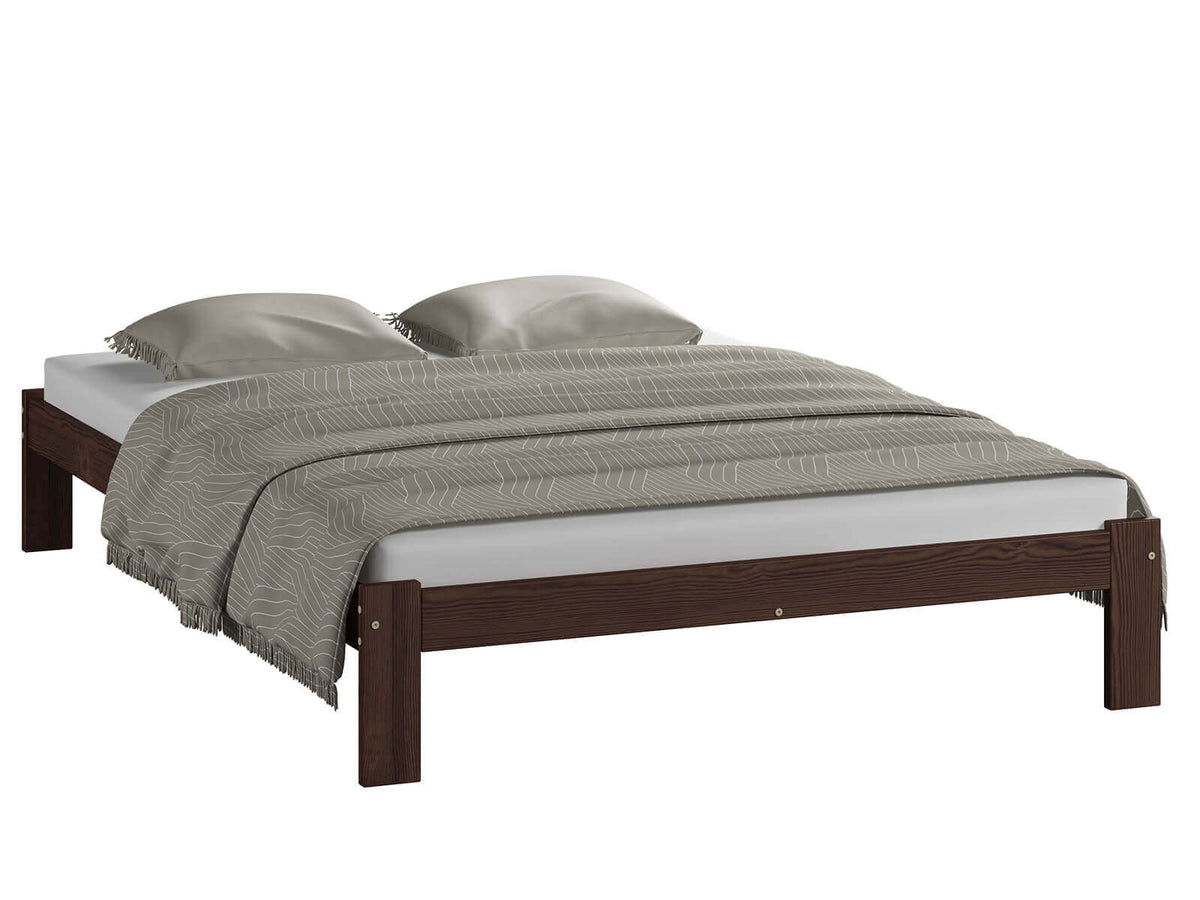 Nordika Walnut Bed — Handcrafted Pine Bed without Headboard