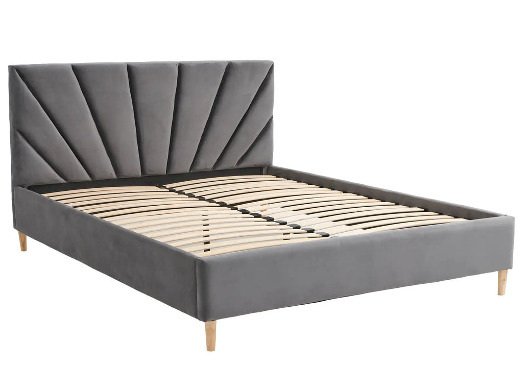 Solaris Grey Bed — Handcrafted Upholstered Bed with Art Déco Headboard