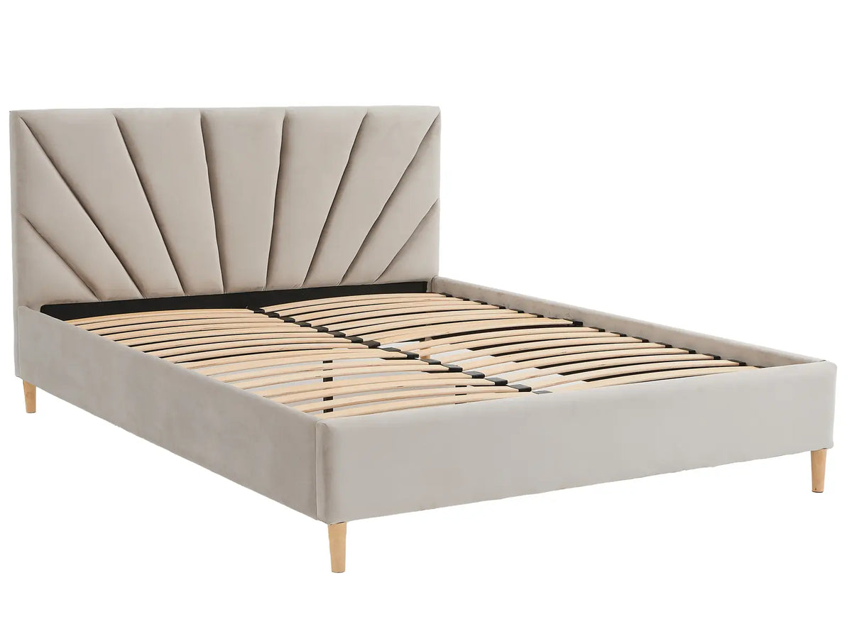 Solaris Beige Bed — Handcrafted Upholstered Bed with Art Déco Headboard