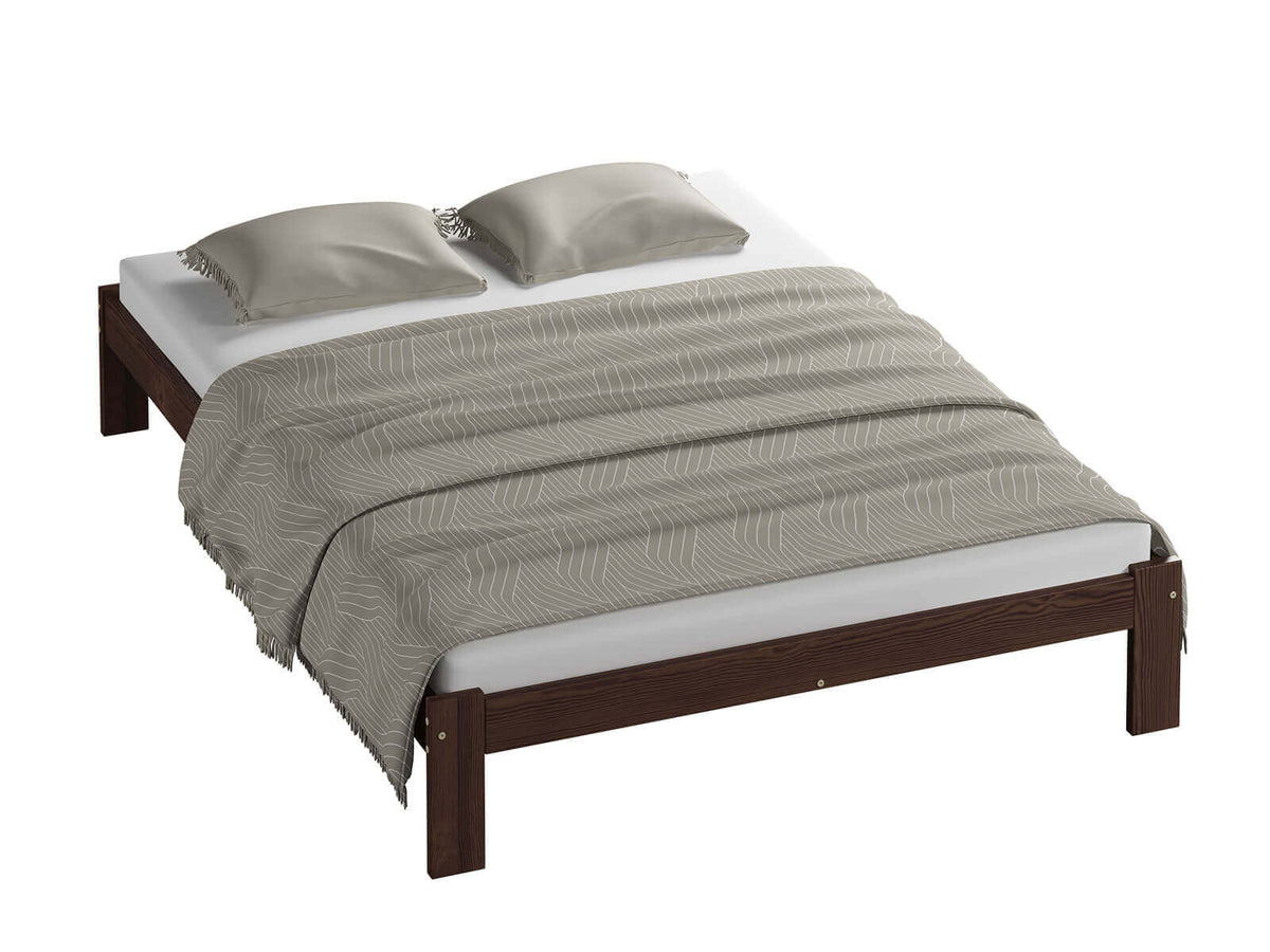 Nordika Walnut Bed — Handcrafted Pine Bed without Headboard