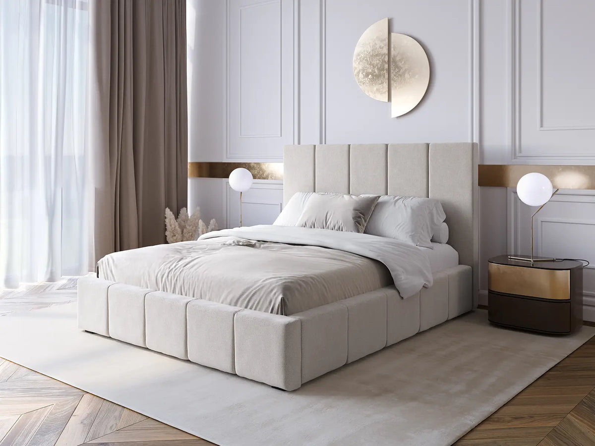 Bouclé Nube Bed — Handcrafted Upholstered Bed with Storage
