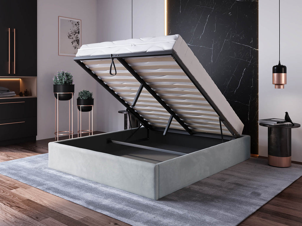 Capaci Bed — Handcrafted Upholstered Bed with Storage & Gas-Lift