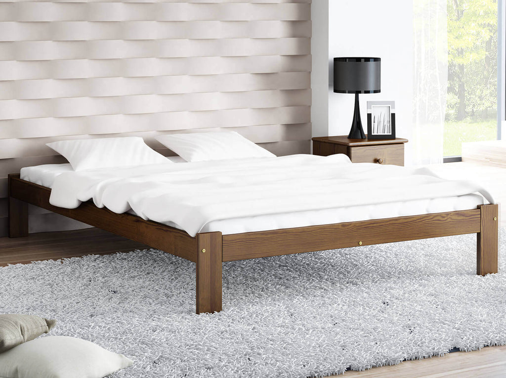 Nordika Walnut Bed — Handcrafted Pine Bed without Headboard