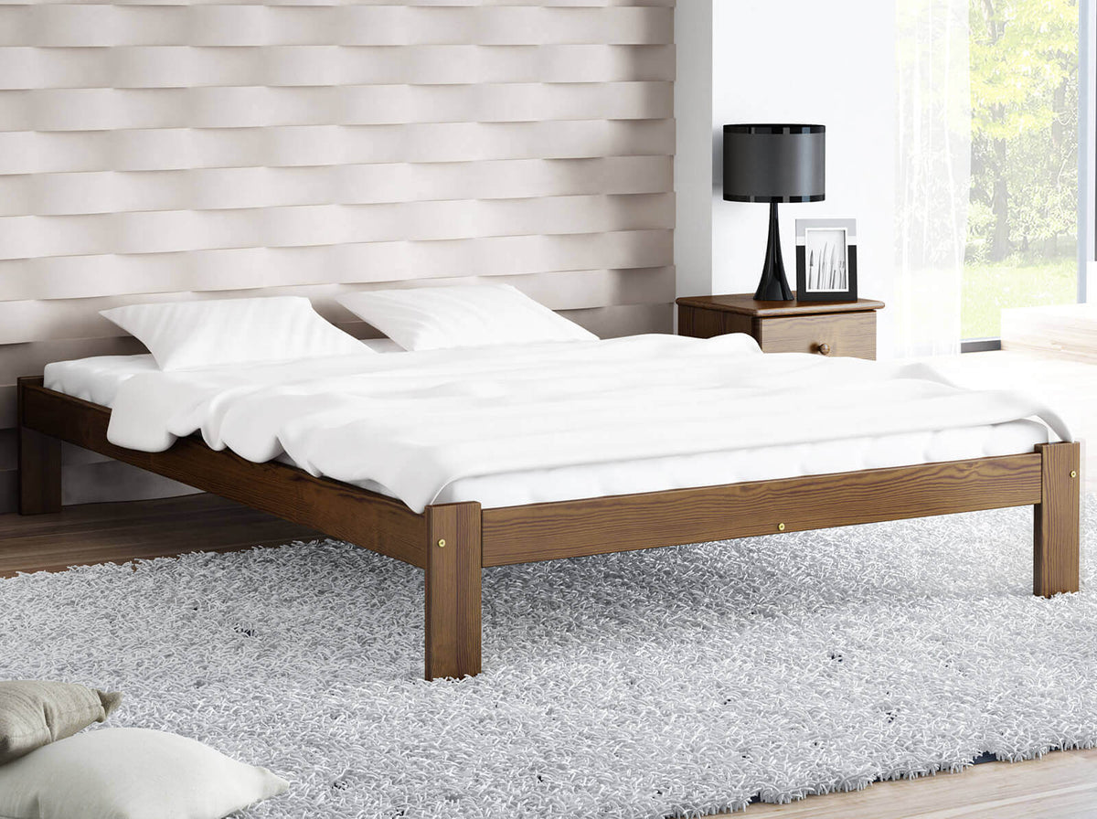 Nordika Walnut Bed — Handcrafted Pine Bed without Headboard