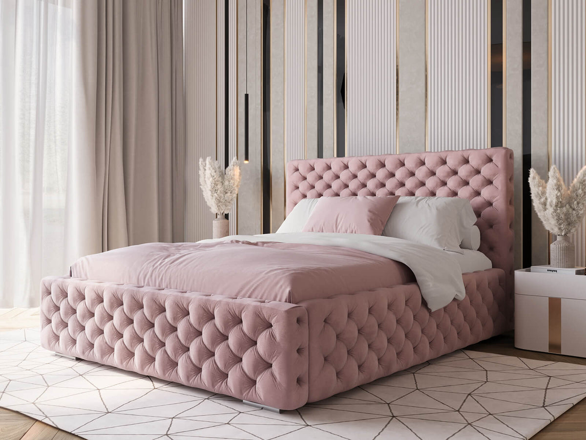 Rosé Chesterfield Bed — Handcrafted Glamour Tufted Bed